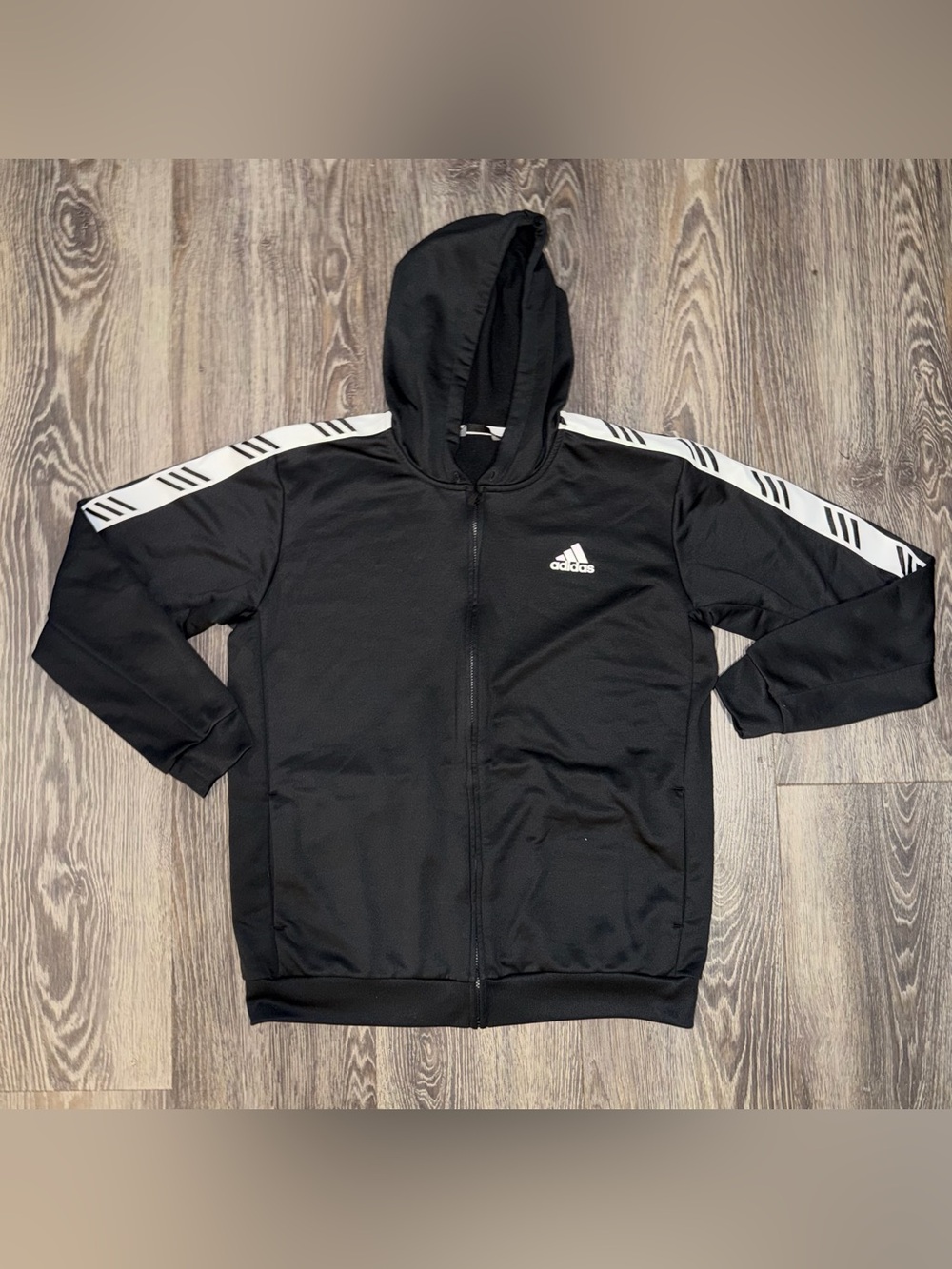 Adidas Athlete Issue black zip up hoodie with white stripes Men’s XL